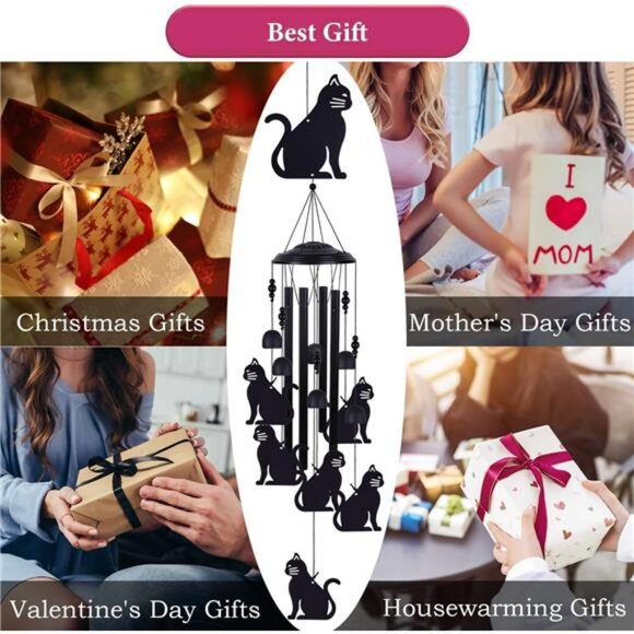 Cat Wind Chimes for Home, Patio, Backyard, Garden Cat Decor, Cats Wind Catcher - Picture 6 of 8